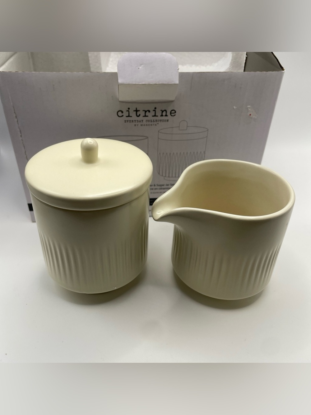 Citrine Everyday Collection by Magenta Ribbed Ceramic Creamer & Sugar Set NEW